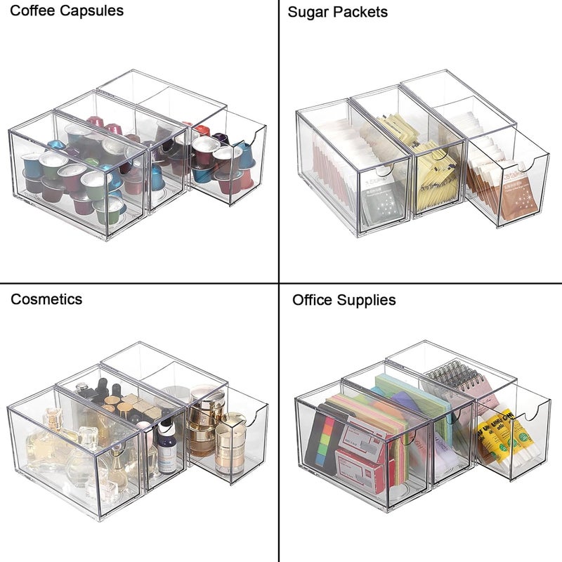 ELLDOO 3 Drawers Tea Bag Organizer, Clear Acrylic Stackable Tea Bag Storage Holder for Kitchen Pantry, Coffee Pod Snack Storage for Countertop Cabinet - Image 3